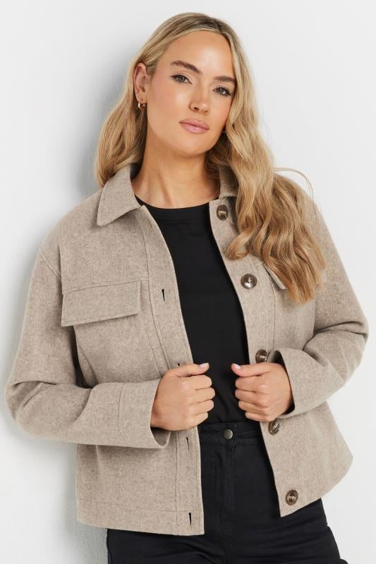 Evans LTS Tall Beige Brown Soft Touch Pocket Jacket