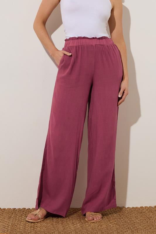 Evans LTS Tall Berry Red Acid Wash Wide Leg Trousers