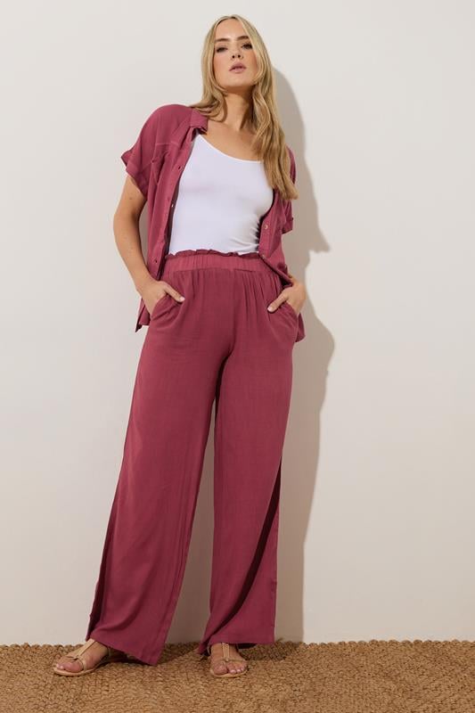 Evans LTS Tall Berry Red Acid Wash Wide Leg Trousers