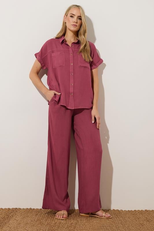 Evans LTS Tall Berry Red Acid Wash Wide Leg Trousers