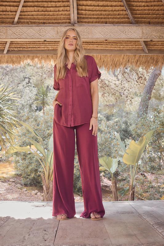 evans LTS Tall Berry Red Acid Wash Wide Leg Trousers