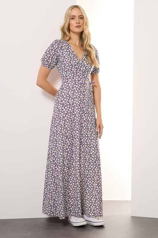 Evans LTS Tall Berry Red Ditsy Floral Print Wrap Maxi Dress