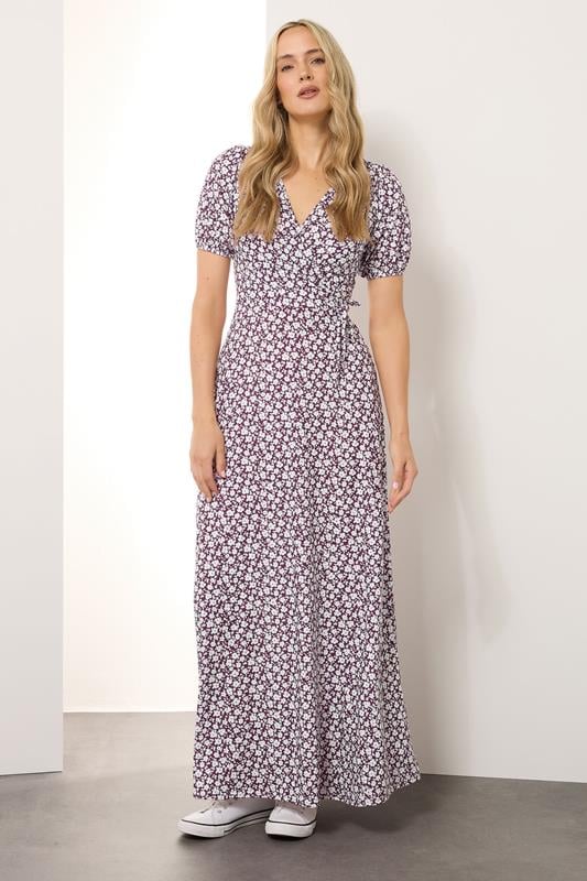 evans LTS Tall Berry Red Ditsy Floral Print Wrap Maxi Dress