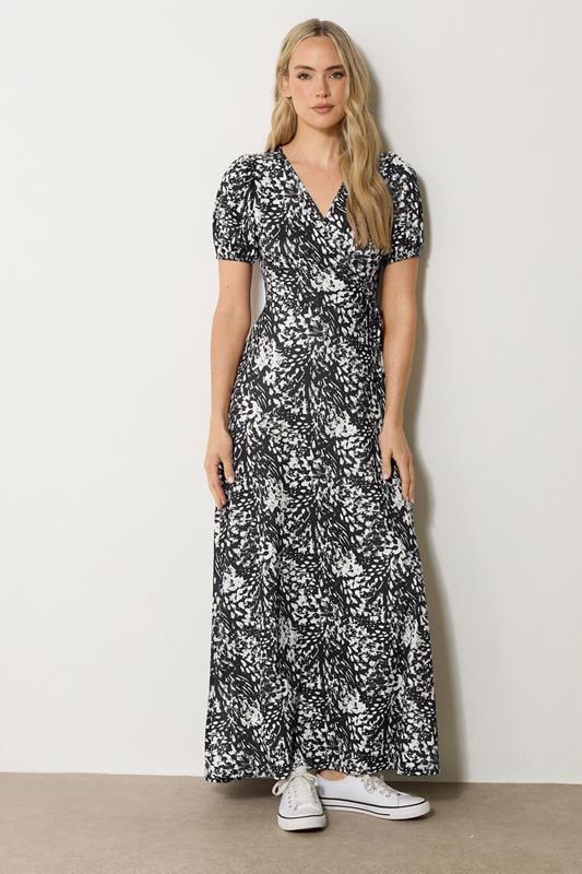 Evans LTS Tall Black Abstract Animal Wrap Maxi Dress