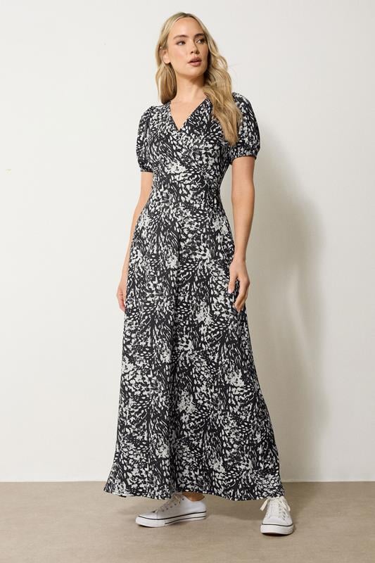 evans LTS Tall Black Abstract Animal Wrap Maxi Dress