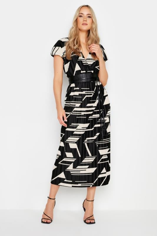 evans LTS Tall Black Abstract Print Pleat Midi Dress