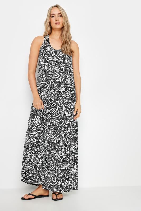 evans LTS Tall Black Abstract Print Racer Back Maxi Dress