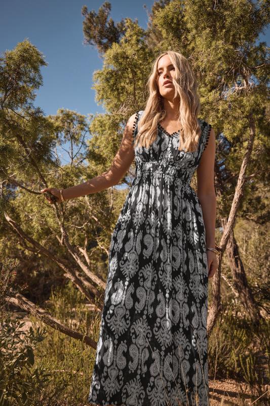 evans LTS Tall Black Aztec Print V-Neck Midaxi Dress