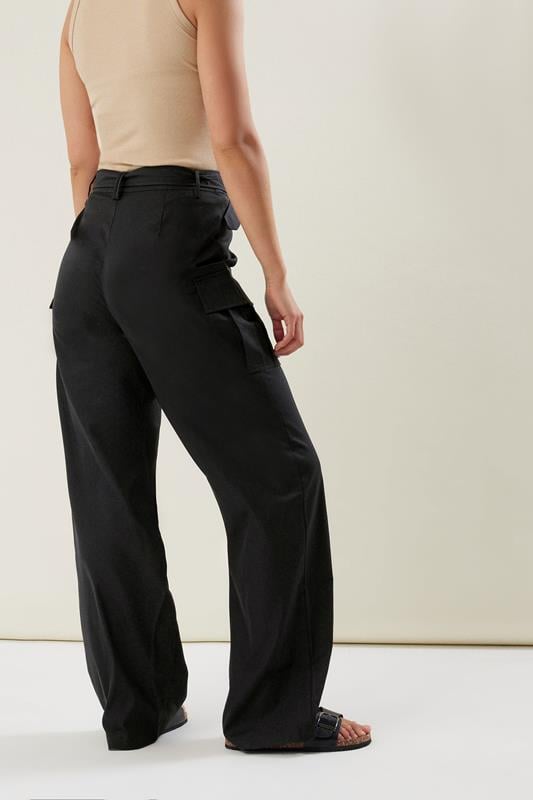 Evans LTS Tall Black Belted Wide Leg Cargo Trousers