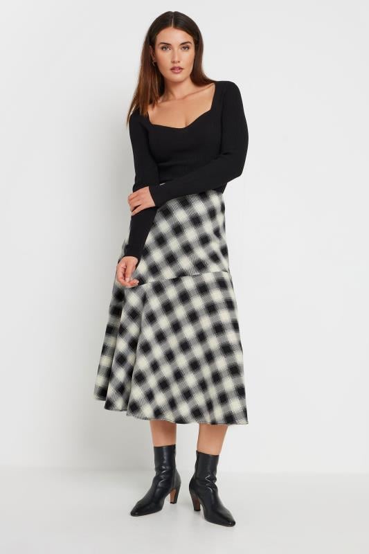 Evans LTS Tall Black Check Print Tiered Midaxi Skirt
