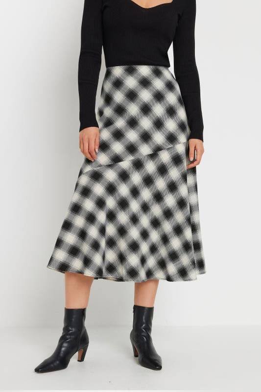 Evans LTS Tall Black Check Print Tiered Midaxi Skirt