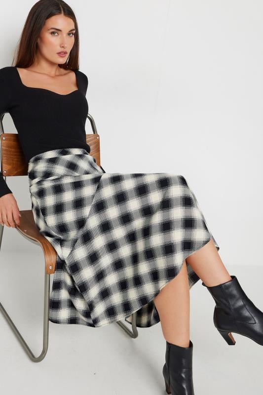 evans LTS Tall Black Check Print Tiered Midaxi Skirt