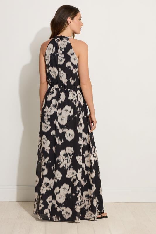 Evans LTS Tall Black Chiffon Blurred Floral Halter Neck Dress