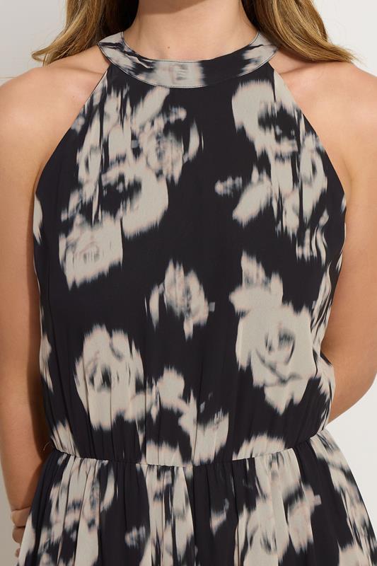 Evans LTS Tall Black Chiffon Blurred Floral Halter Neck Dress
