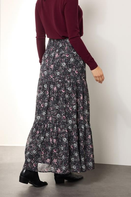 Evans LTS Tall Black Chiffon Paisley Tiered Maxi Skirt