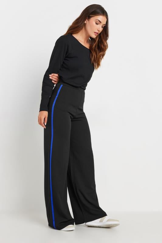 Evans LTS Tall Black & Cobalt Blue Side Stripe Wide Leg Trousers