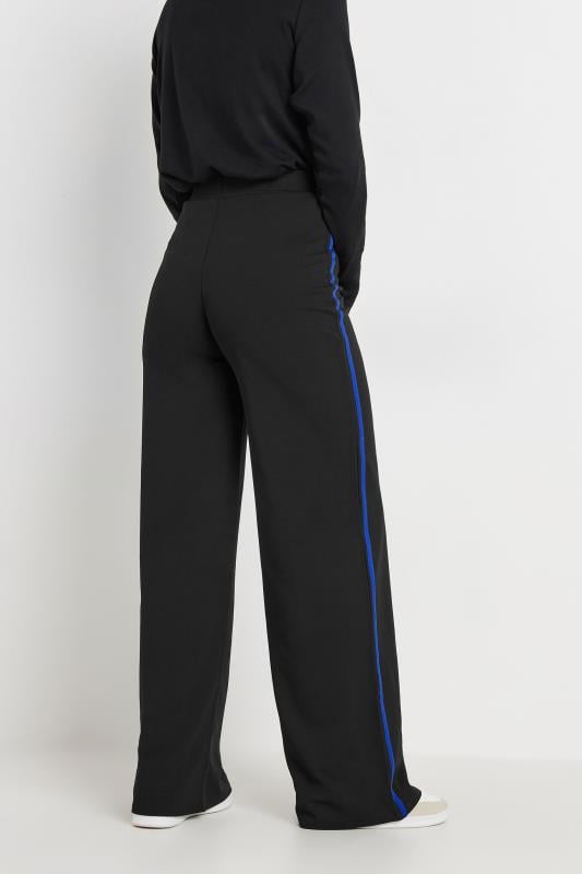 Evans LTS Tall Black & Cobalt Blue Side Stripe Wide Leg Trousers