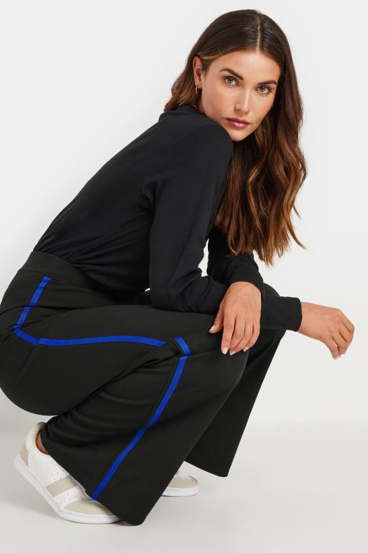 Evans LTS Tall Black & Cobalt Blue Side Stripe Wide Leg Trousers