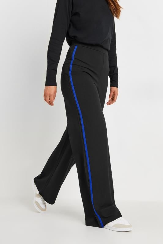 evans LTS Tall Black & Cobalt Blue Side Stripe Wide Leg Trousers