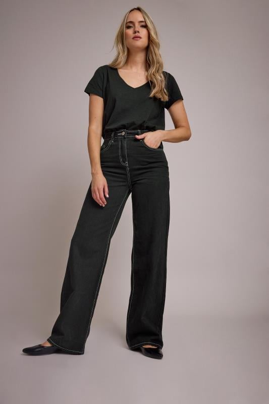 evans LTS Tall Black Contrast Stitch Wide Leg Jeans