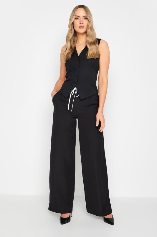 Evans LTS Tall Black Contrast Waistband Wide Leg Trousers