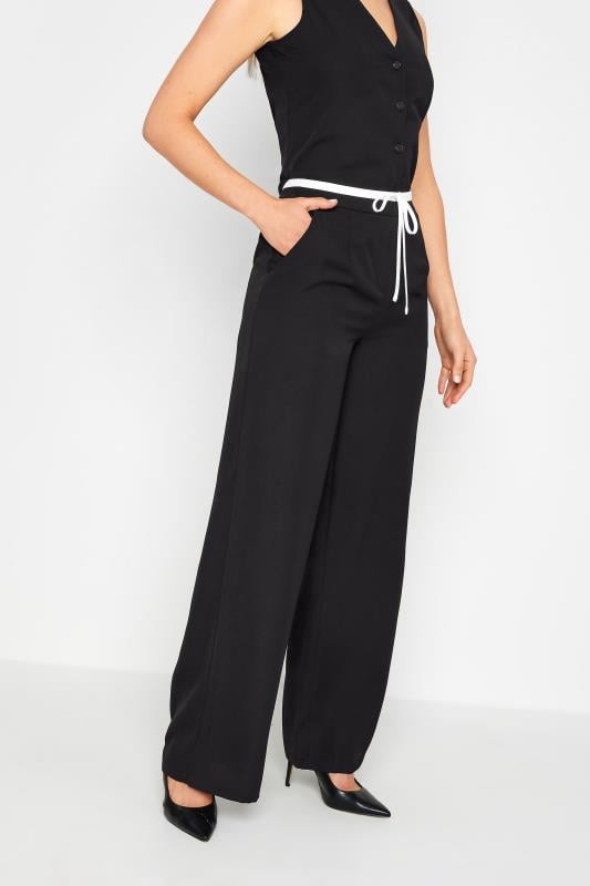 evans LTS Tall Black Contrast Waistband Wide Leg Trousers