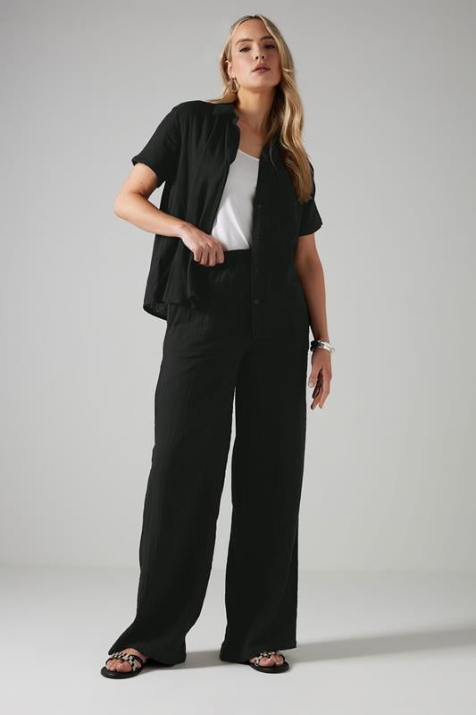 Evans LTS Tall Black Cotton Cheesecloth Short Sleeve Shirt