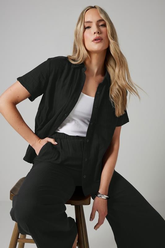 evans LTS Tall Black Cotton Cheesecloth Short Sleeve Shirt