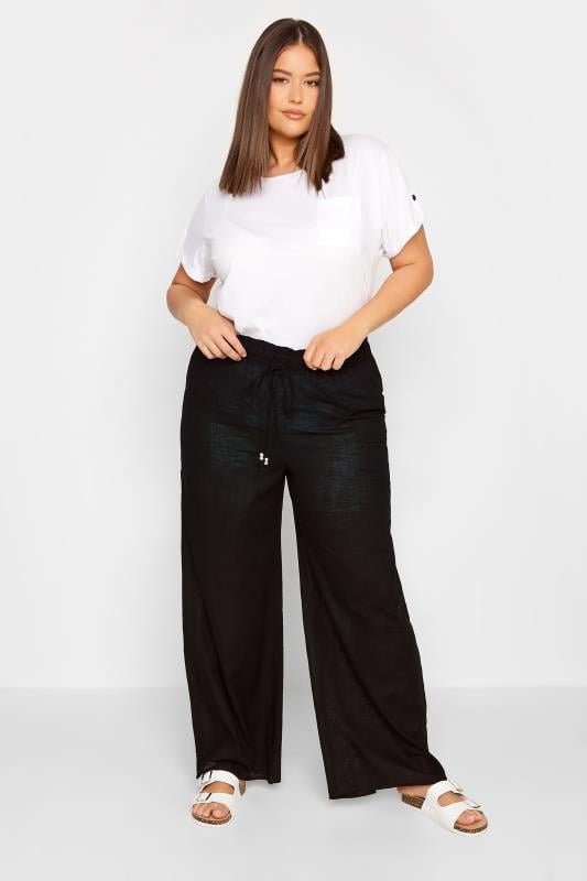 Evans LTS Tall Black Cotton Wide Leg Beach Trousers