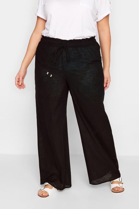 evans LTS Tall Black Cotton Wide Leg Beach Trousers