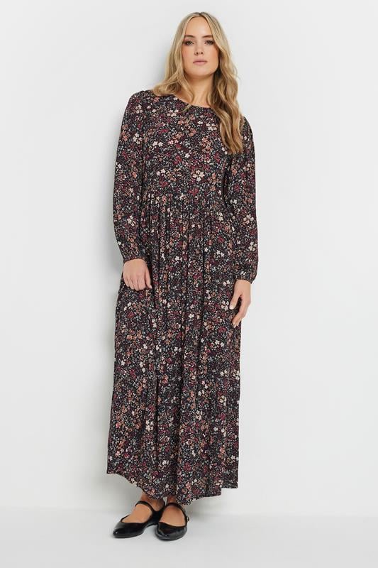 Evans LTS Tall Black Crinkle Ditsy Floral Maxi Dress