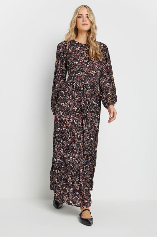 evans LTS Tall Black Crinkle Ditsy Floral Maxi Dress