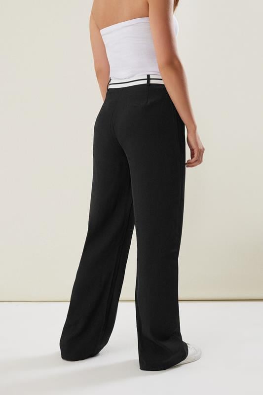 Evans LTS Tall Black Cross Over Contrast Waistband Trousers