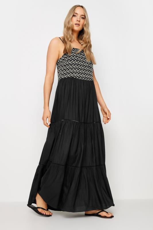 Evans LTS Tall Black Embroidery Detail Tiered Maxi Dress