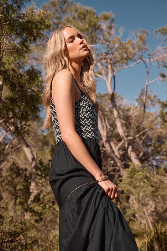 Evans LTS Tall Black Embroidery Detail Tiered Maxi Dress