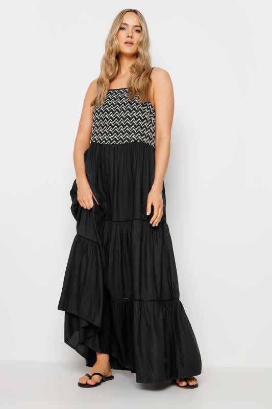 evans LTS Tall Black Embroidery Detail Tiered Maxi Dress