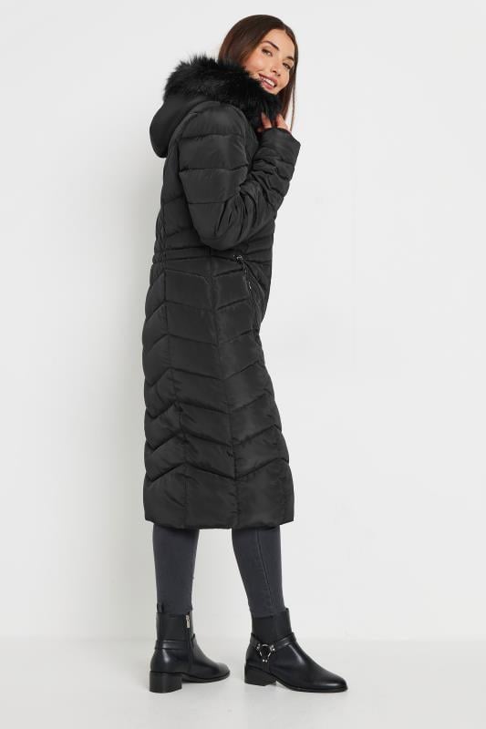 Evans LTS Tall Black Faux Fur Trim Padded Longline Coat
