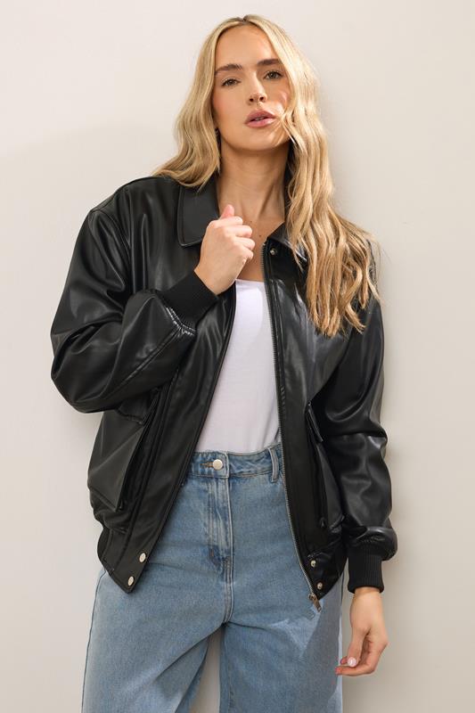 Evans LTS Tall Black Faux Leather Pocket Trucker Jacket