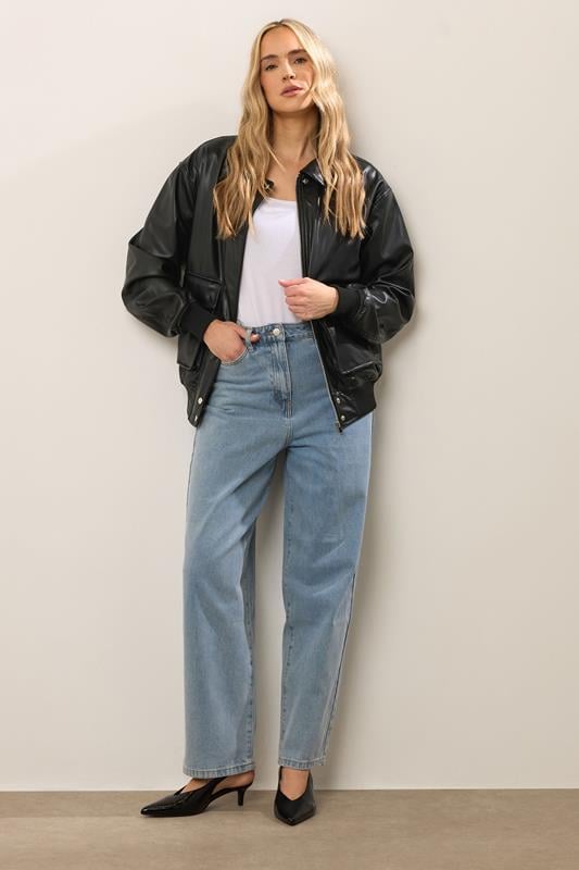 Evans LTS Tall Black Faux Leather Pocket Trucker Jacket