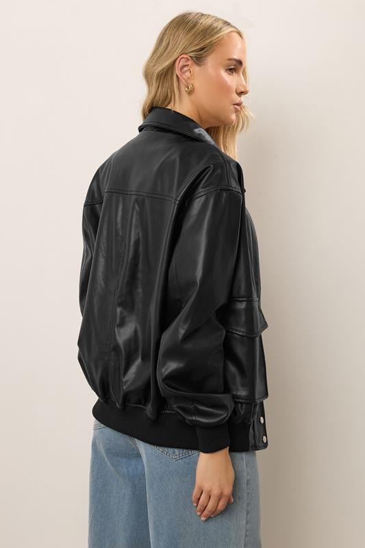 Evans LTS Tall Black Faux Leather Pocket Trucker Jacket