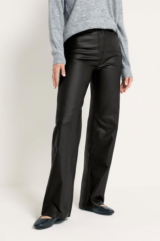 Evans LTS Tall Black Faux Leather Wide Leg Trousers