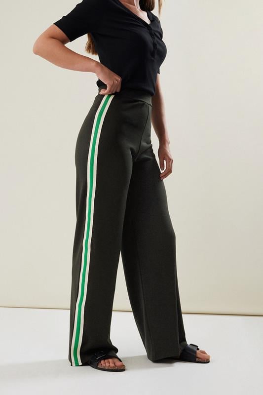 Evans LTS Tall Black & Green Side Stripe Wide Leg Trousers