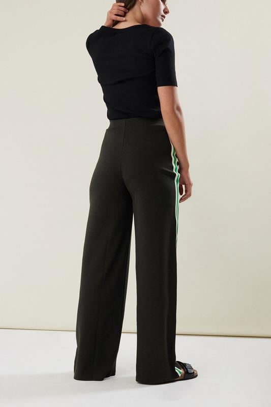 Evans LTS Tall Black & Green Side Stripe Wide Leg Trousers