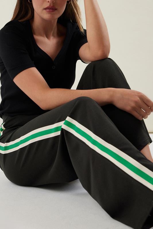 Evans LTS Tall Black & Green Side Stripe Wide Leg Trousers