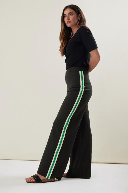 evans LTS Tall Black & Green Side Stripe Wide Leg Trousers