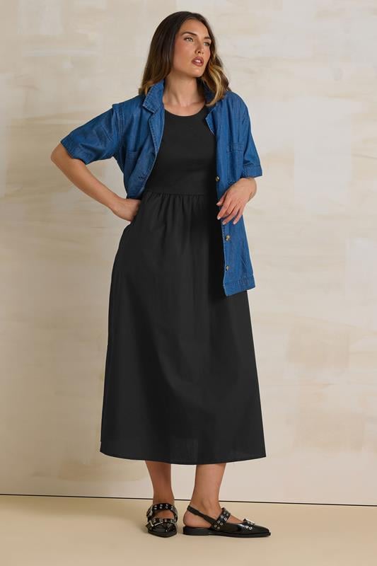 Evans LTS Tall Black Jersey & Woven Mix Fabric Midi Dress