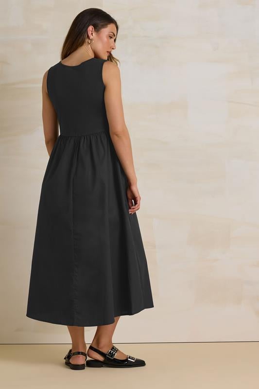 Evans LTS Tall Black Jersey & Woven Mix Fabric Midi Dress