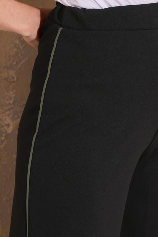 Evans LTS Tall Black & Khaki Green Side Pipe Detail Wide Leg Trousers