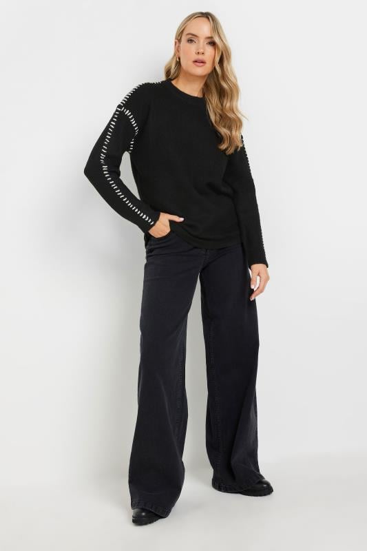 Evans LTS Tall Black Knitted Contrast Stitch Jumper