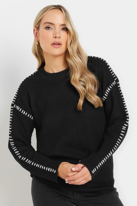 evans LTS Tall Black Knitted Contrast Stitch Jumper